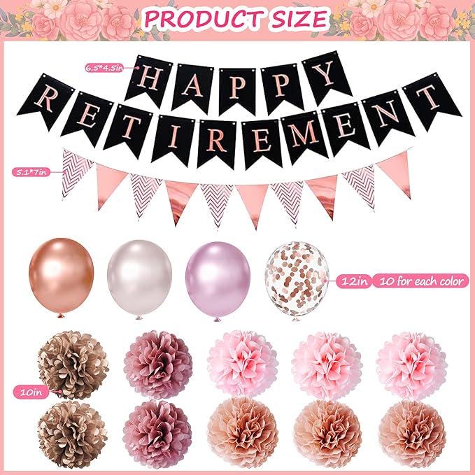 67Pcs Rose Gold Retirement Party Decorations Banner Balloons Cake Toppers