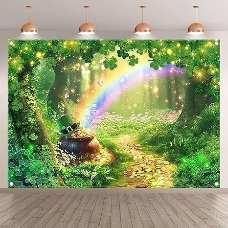 7x5ft Fabric St Patricks Day Photography Backdrop Rainbow Shamrock Gold Coins