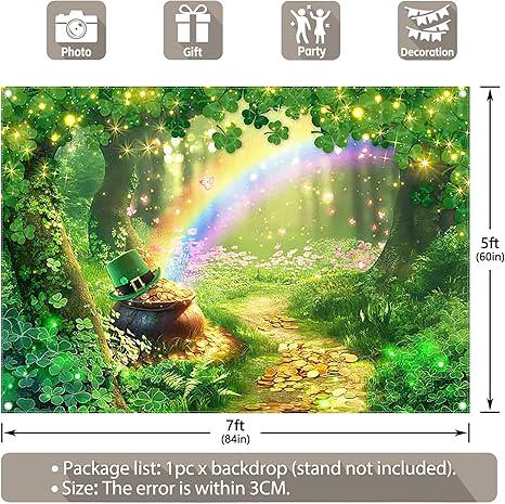 7x5ft Fabric St Patricks Day Photography Backdrop Rainbow Shamrock Gold Coins