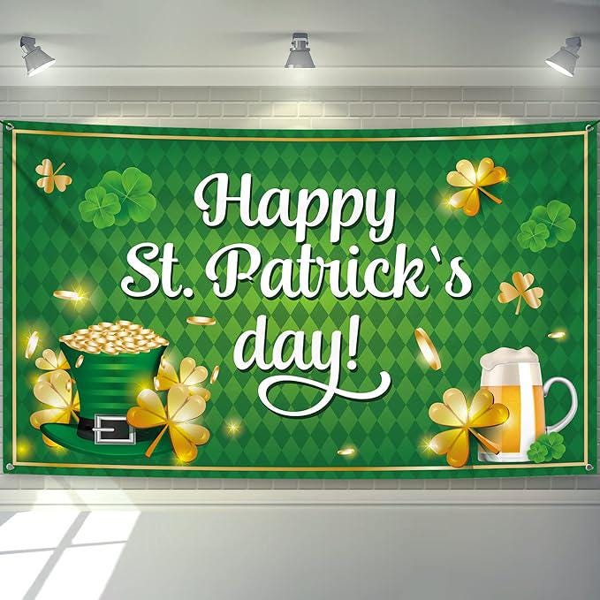 Xtra Large Happy St Patricks Day Banner 72x44 Inch Photo Backdrop