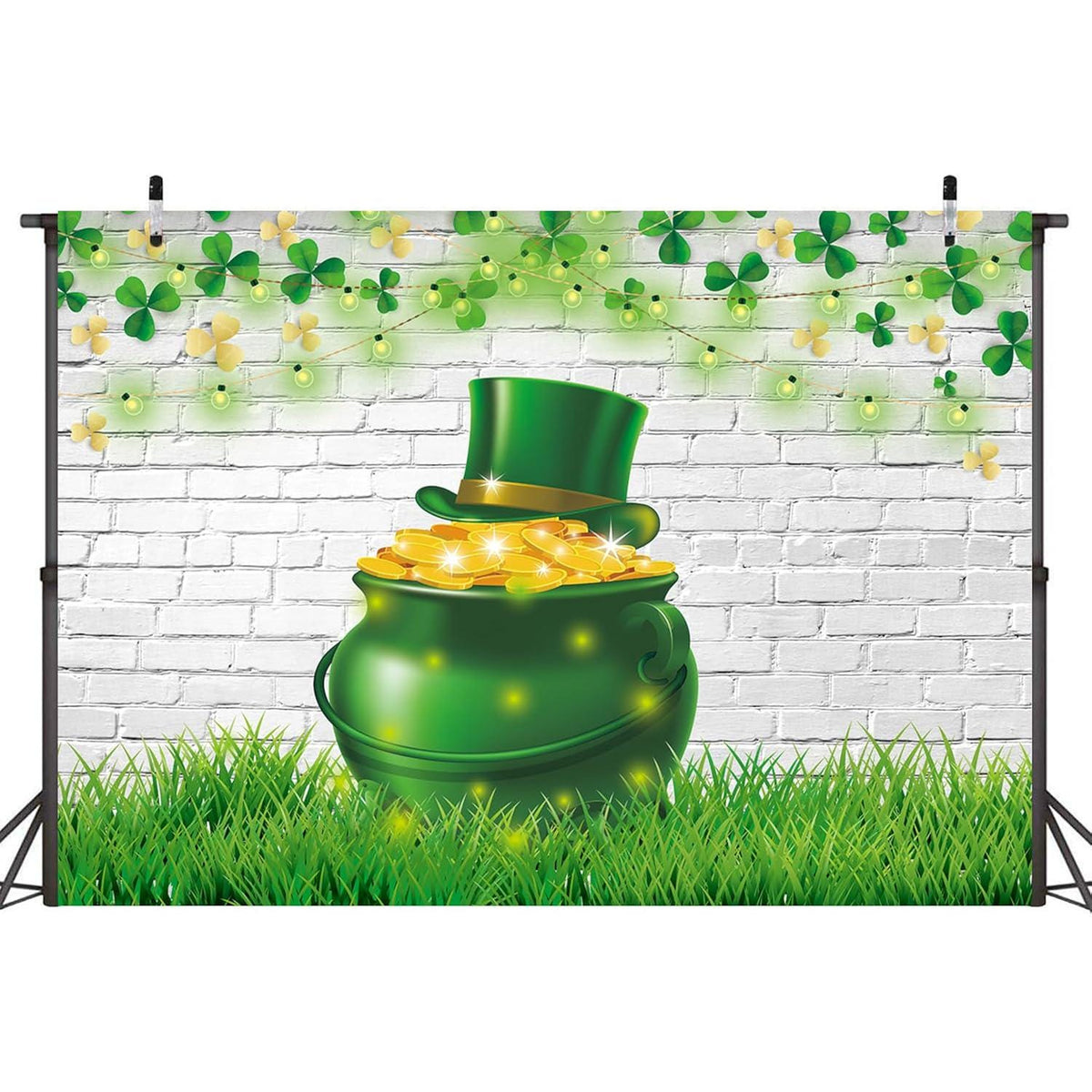 White Brick Wall St Patricks Photography Backdrop 7x5ft