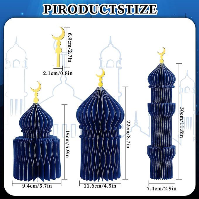 5 PCS Ramadan Party Decorations 3D Honeycomb Centerpieces Eid Mubarak Table Décor Blue