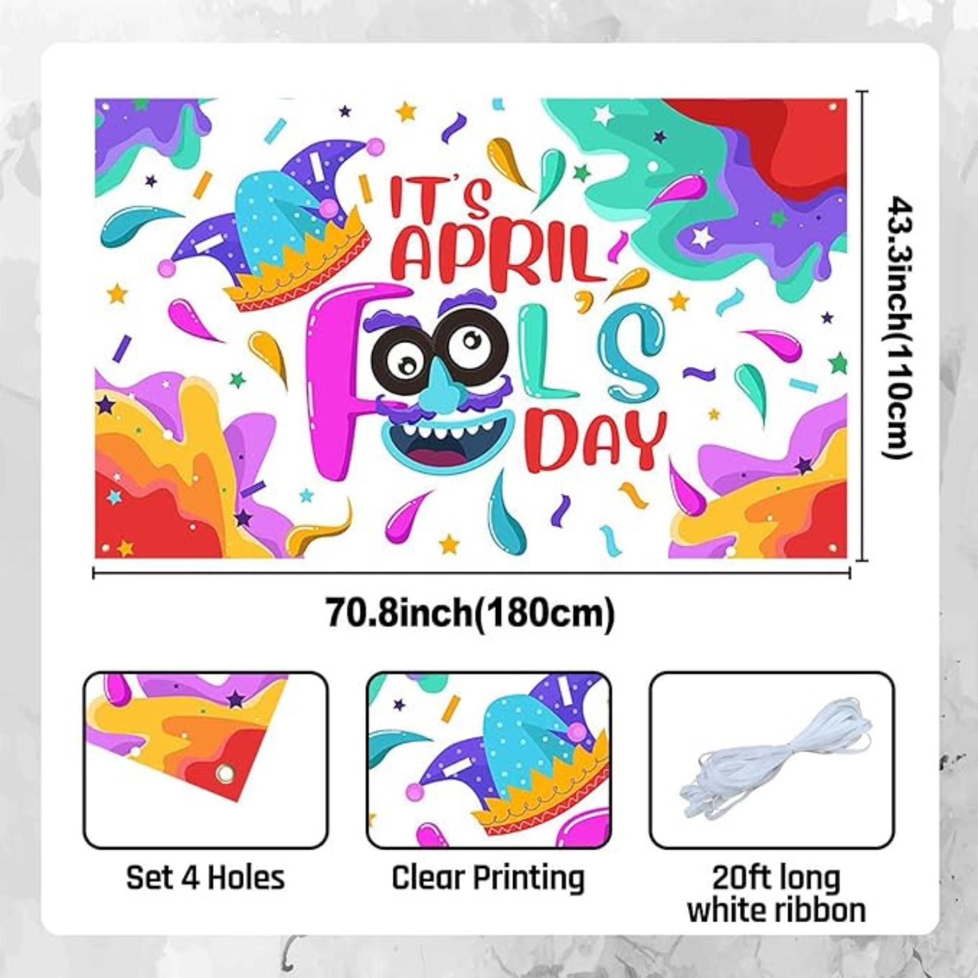 April Fools Day Banner: Colorful Jester Hat Party Backdrop Décor