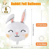 Easter Rabbit Balloons Set of 6 Giant White Bunny Head Foil Party Decor Supplies
