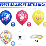 Happy Easter Balloons: Confetti, Bunny, Egg Party Decor (Set of 60)