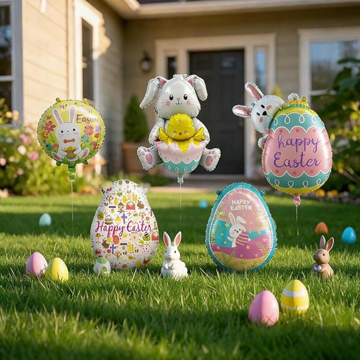 Easter Balloons Set of 7 Bunny Chick Egg Foil Party Decor for Spring Celebration