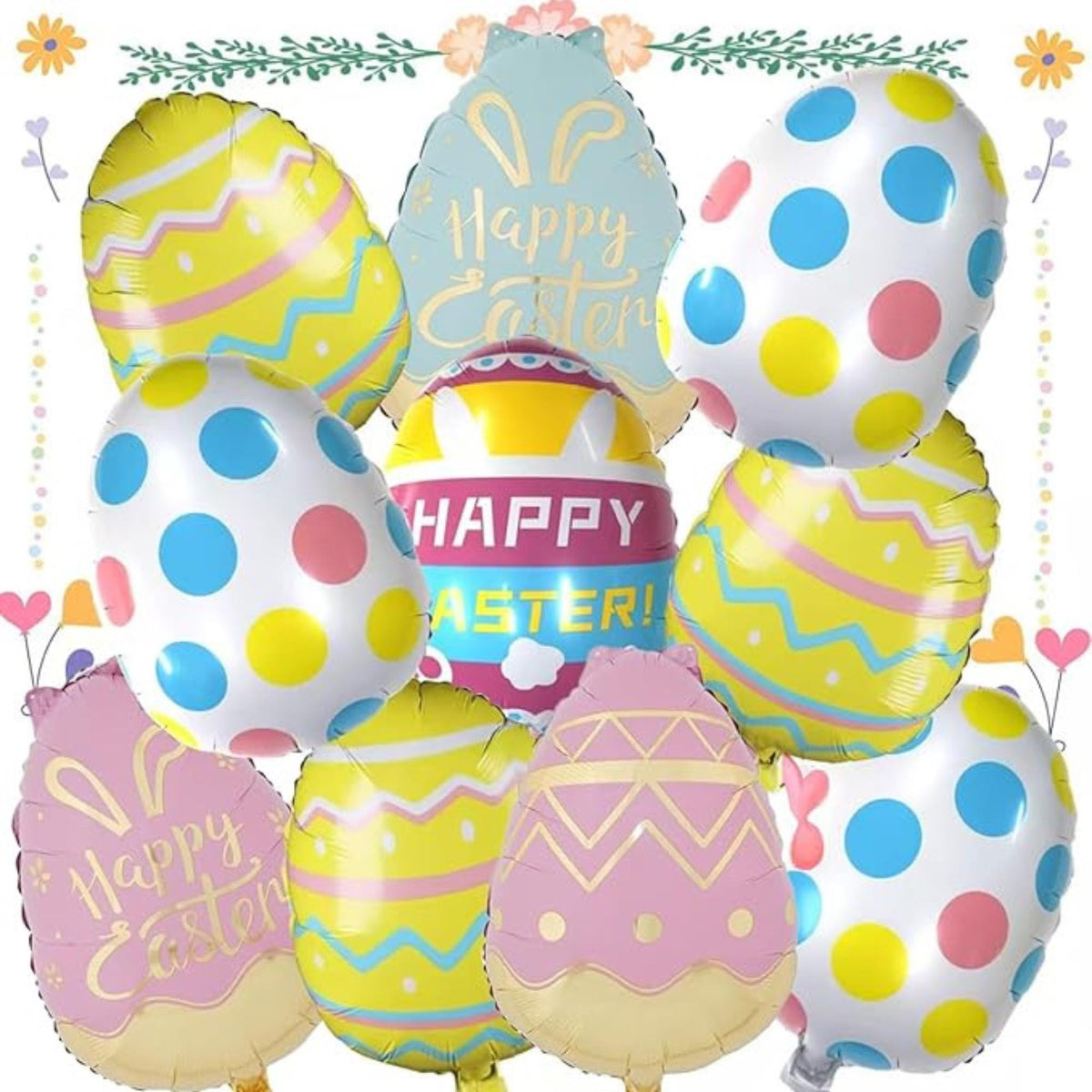 Easter Egg Balloons Set of 10 Happy Easter Bunny Foil Party Decor Supplies