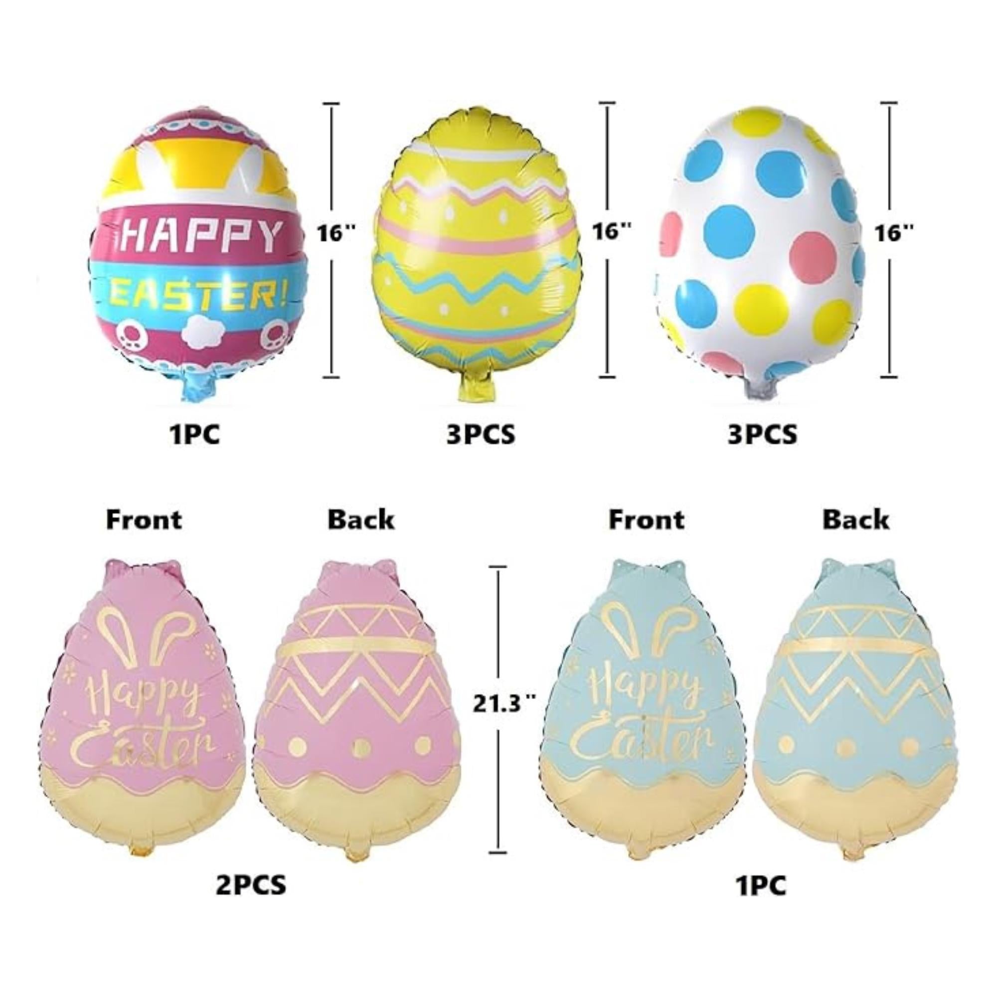 Easter Egg Balloons Set of 10 Happy Easter Bunny Foil Party Decor Supplies