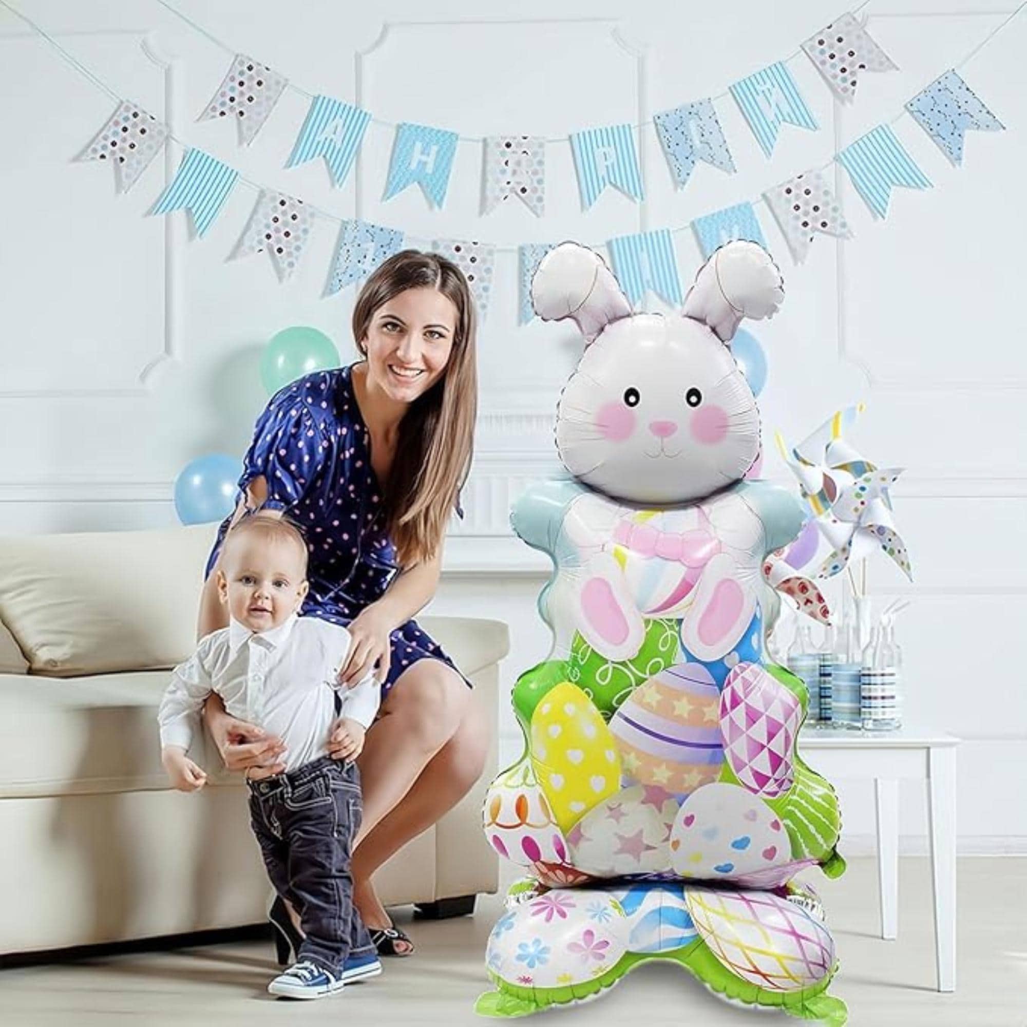 Easter Large Standing Bunny Egg Foil Balloons 3D Rabbit Party Decor for Kids