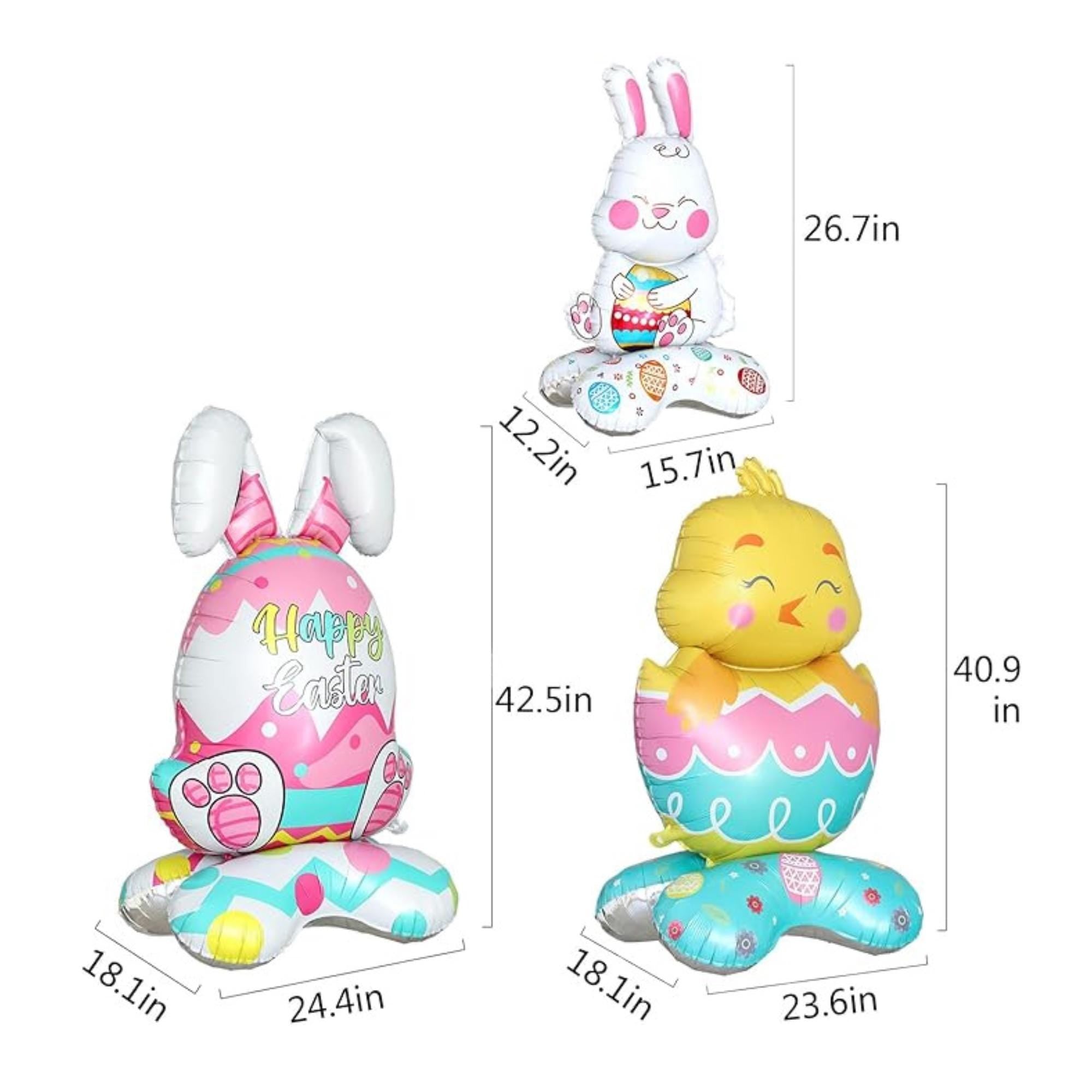 Easter Standing Foil Balloons: Bunny, Chick, Egg, Carrot Decor Set