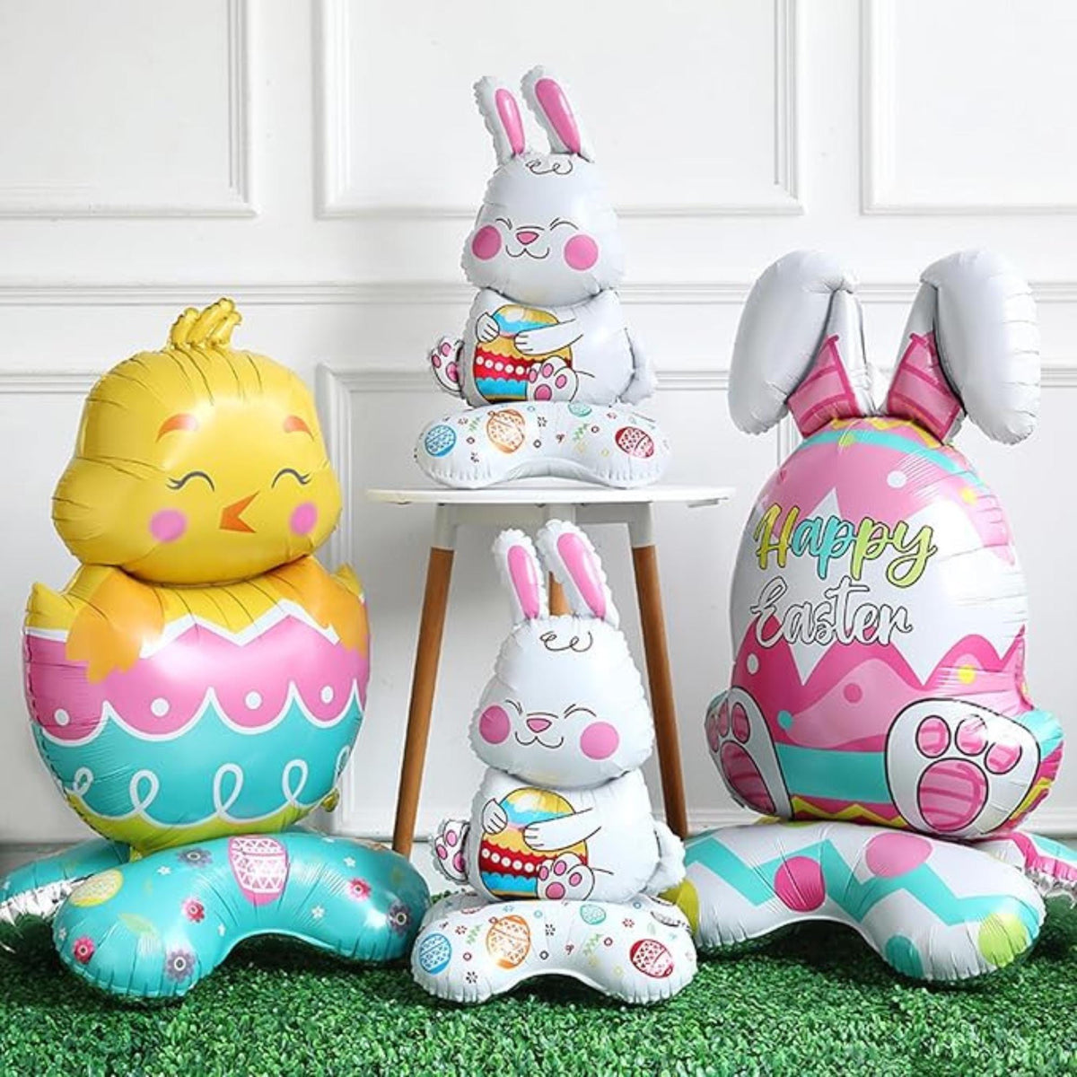 Easter Standing Foil Balloons: Bunny, Chick, Egg, Carrot Decor Set