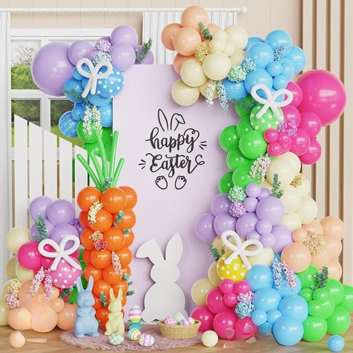 Happy Easter Balloon Arch Kit 162 PCS Bunny Carrot Garland Party Decor Supplies