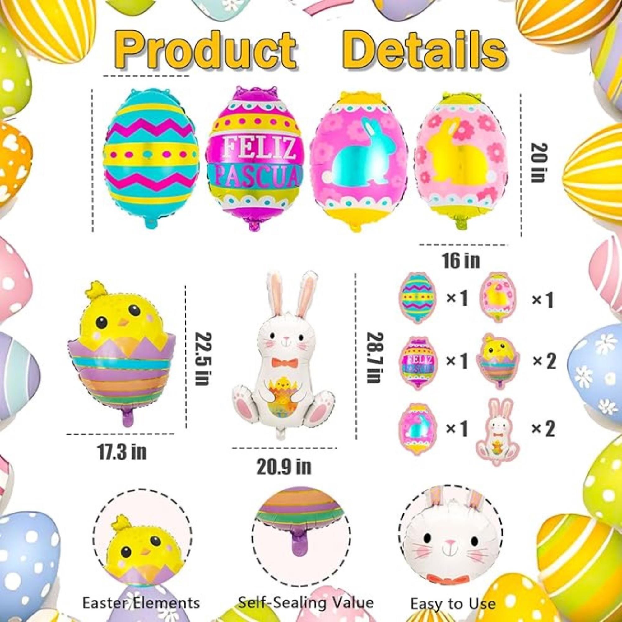 Easter Balloons Set of 8 Bunny Chick Egg Foil Mylar Party Decor Supplies