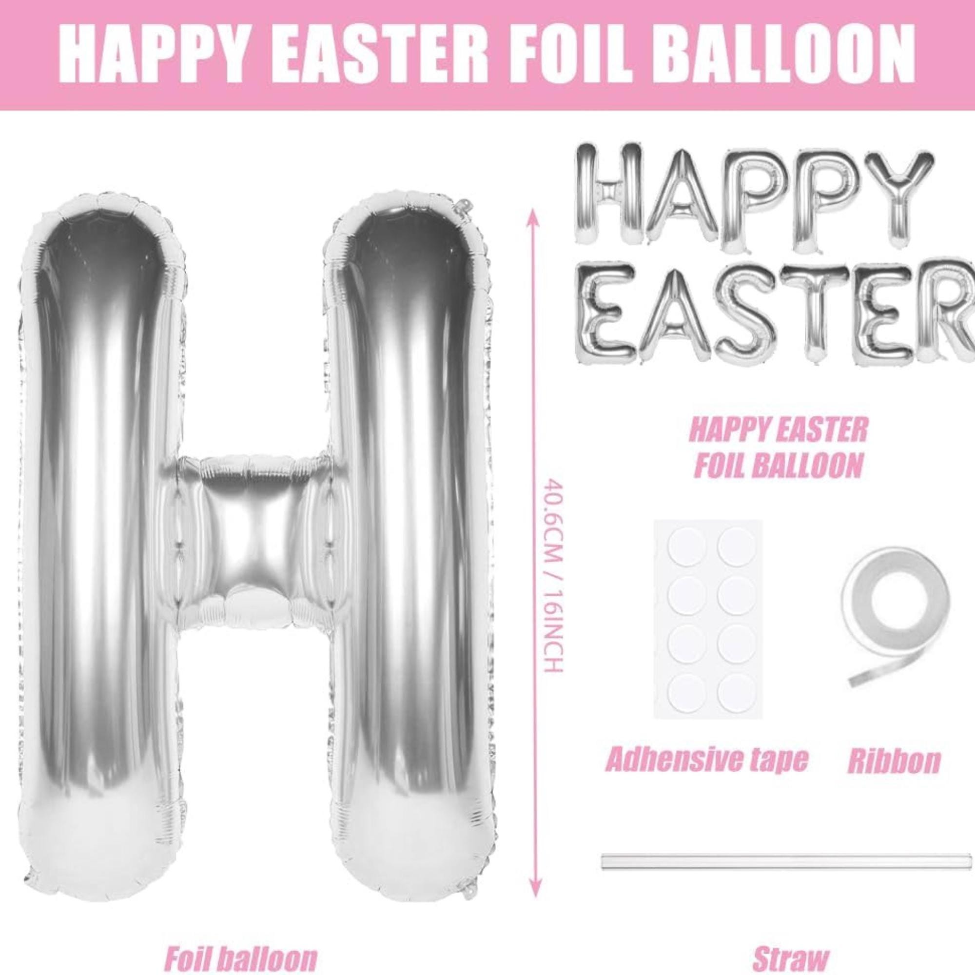 Happy Easter Silver Letter Balloons 16 Inch Mylar Banner Party Decor Supplies