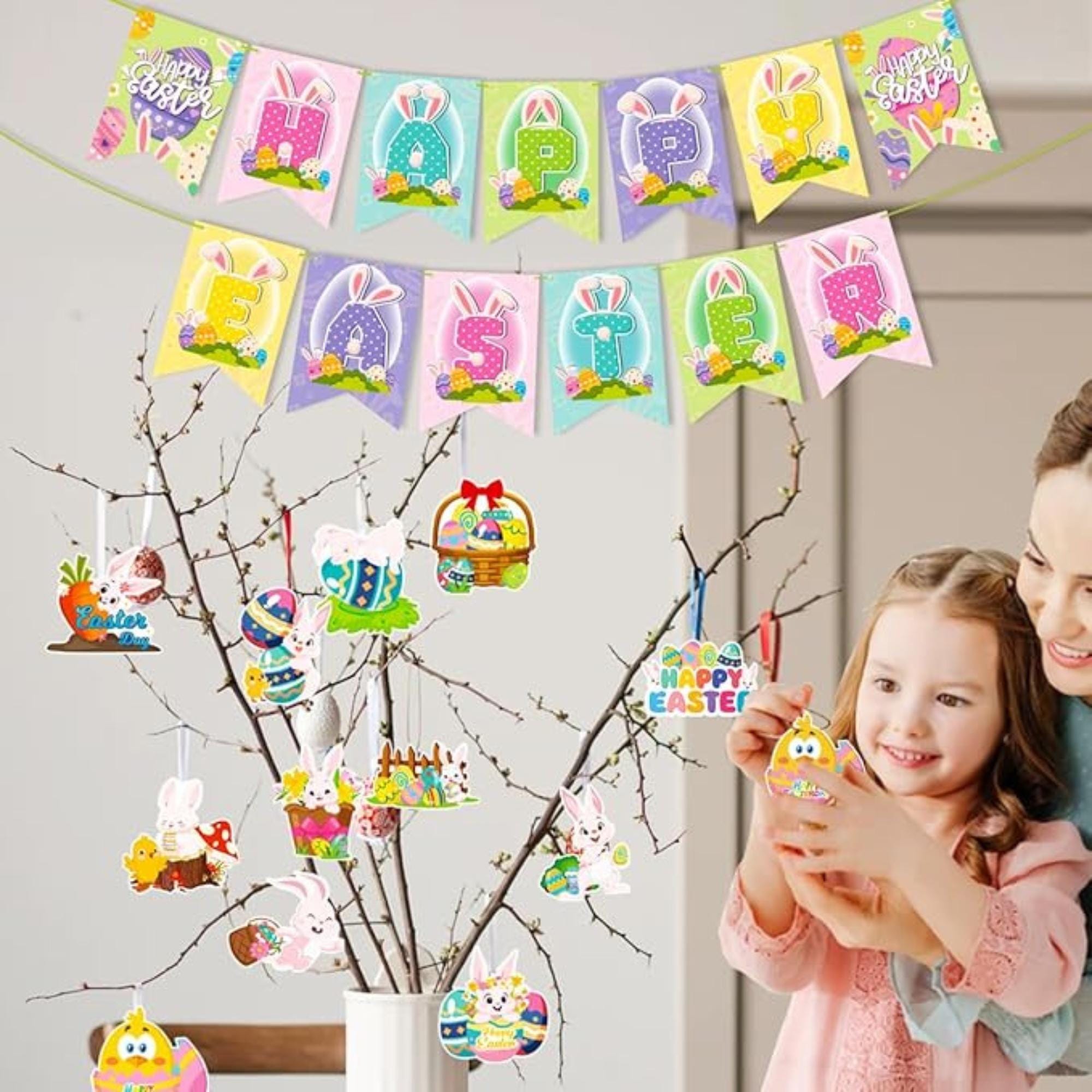 Easter Day Banner Easter Egg Party Decor for Kids Baby Shower Home Classroom
