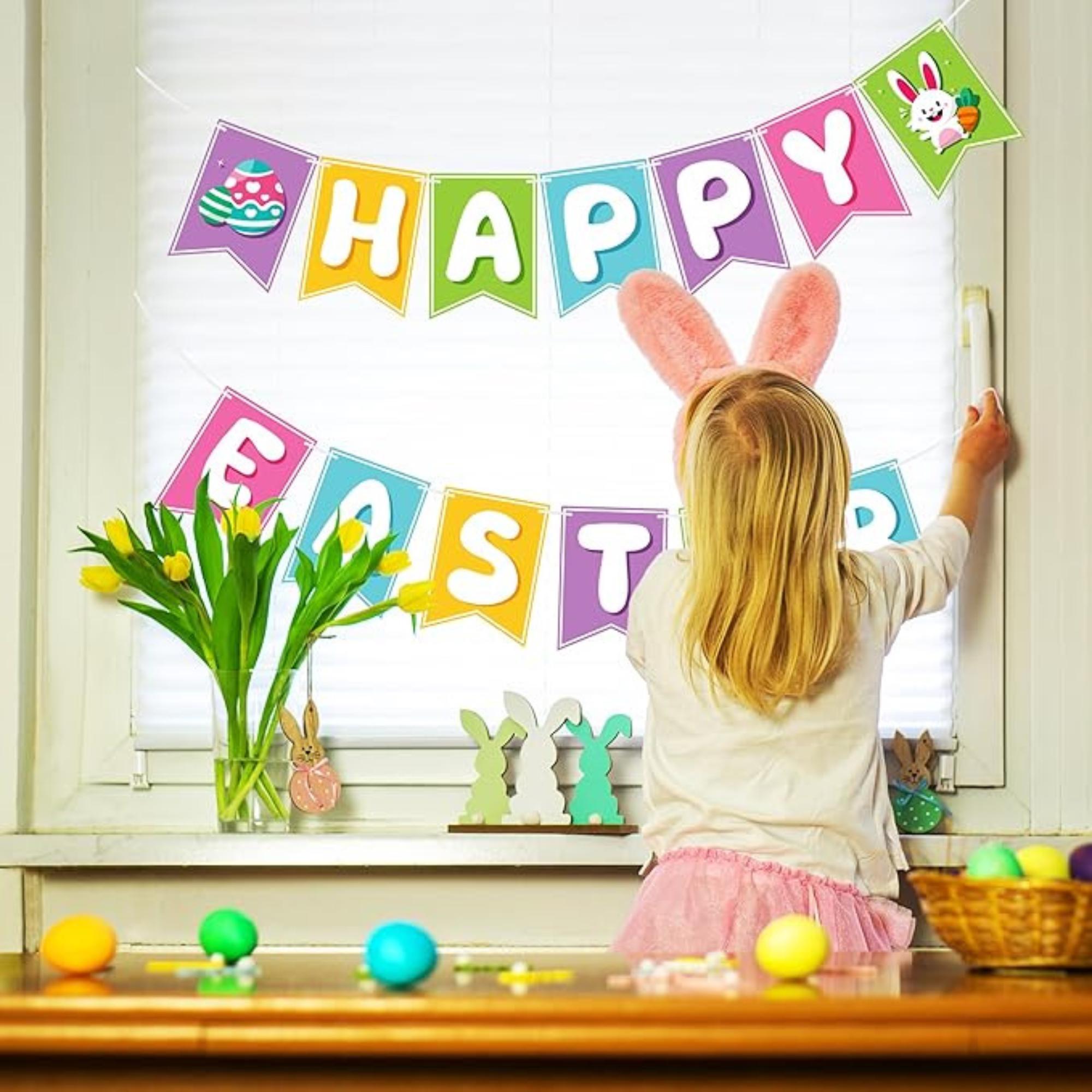 Happy Easter Banner Bunny Egg Garland Indoor Outdoor Party Decor Supplies