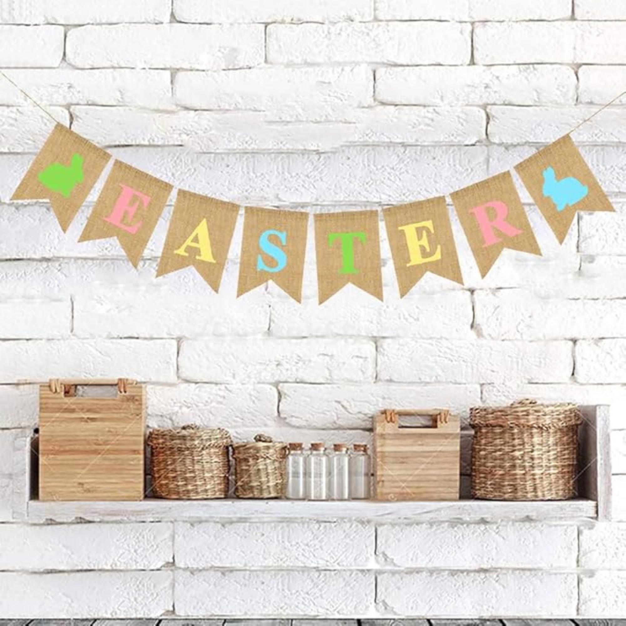 Easter Burlap Bunny Garland Banner Rustic Party Decor for Indoor Outdoor