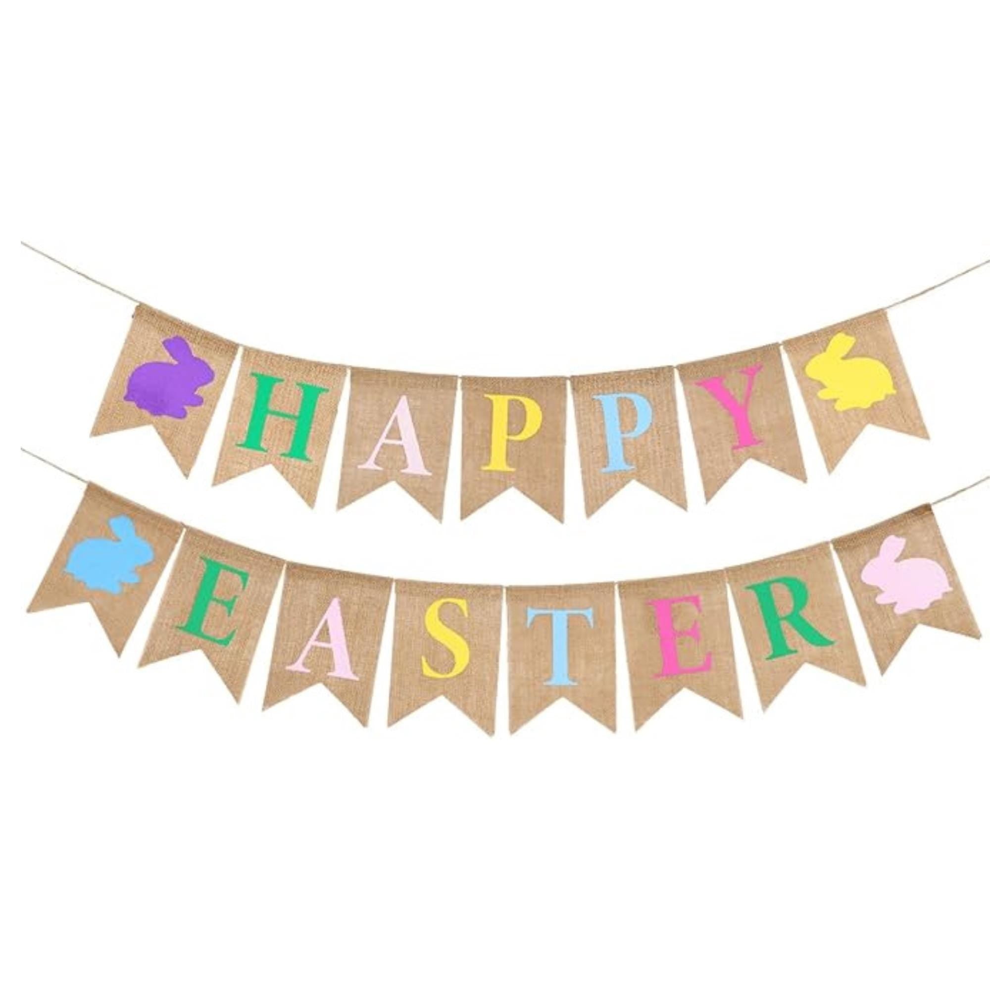 Happy Easter Banner Rustic Burlap Bunny Garland No DIY Party Decor Supplies