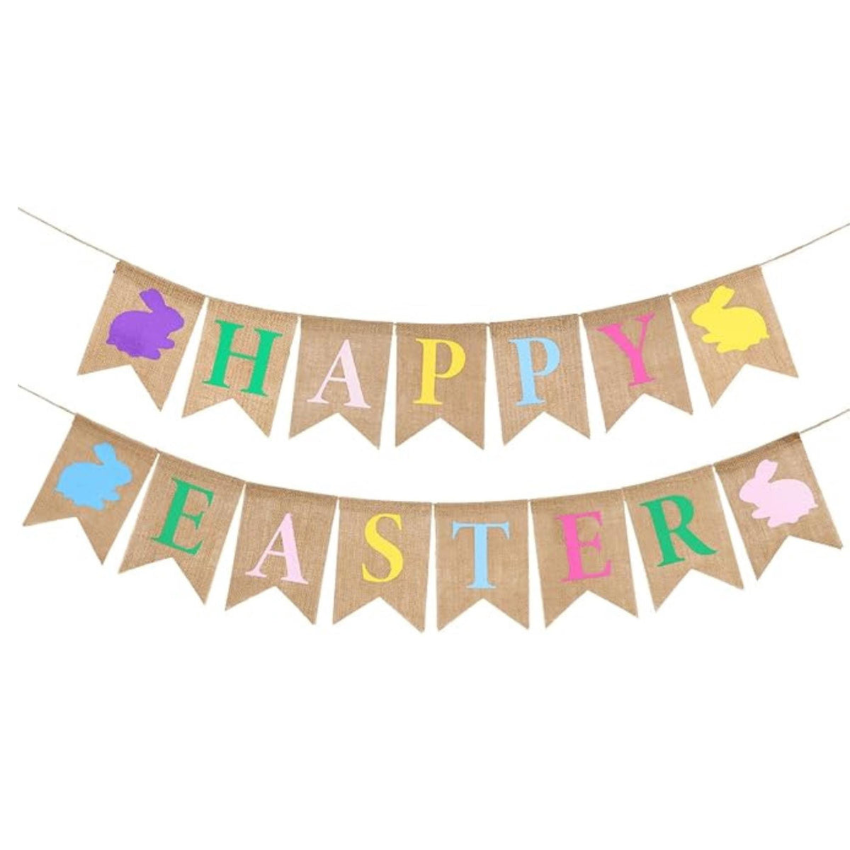 Happy Easter Banner Rustic Burlap Bunny Garland No DIY Party Decor Supplies
