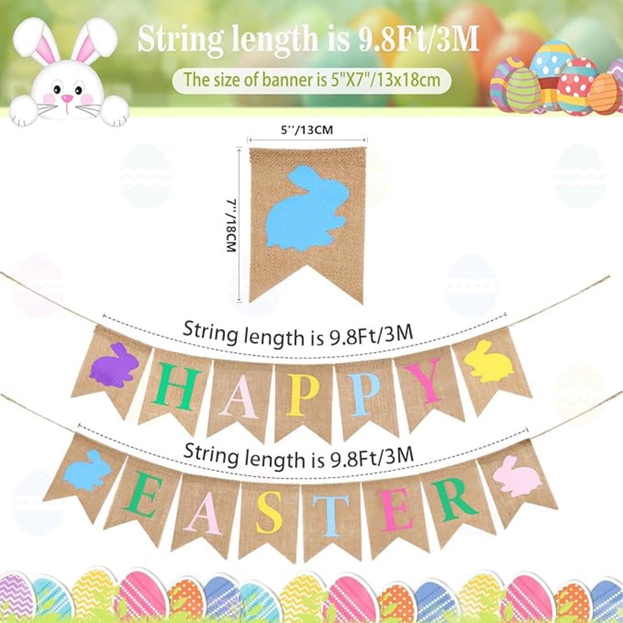 Happy Easter Banner Rustic Burlap Bunny Garland No DIY Party Decor Supplies
