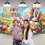 Happy Easter Photo Backdrop 71 x 43 Inch Bunny Egg Flower Party Decor Supplies