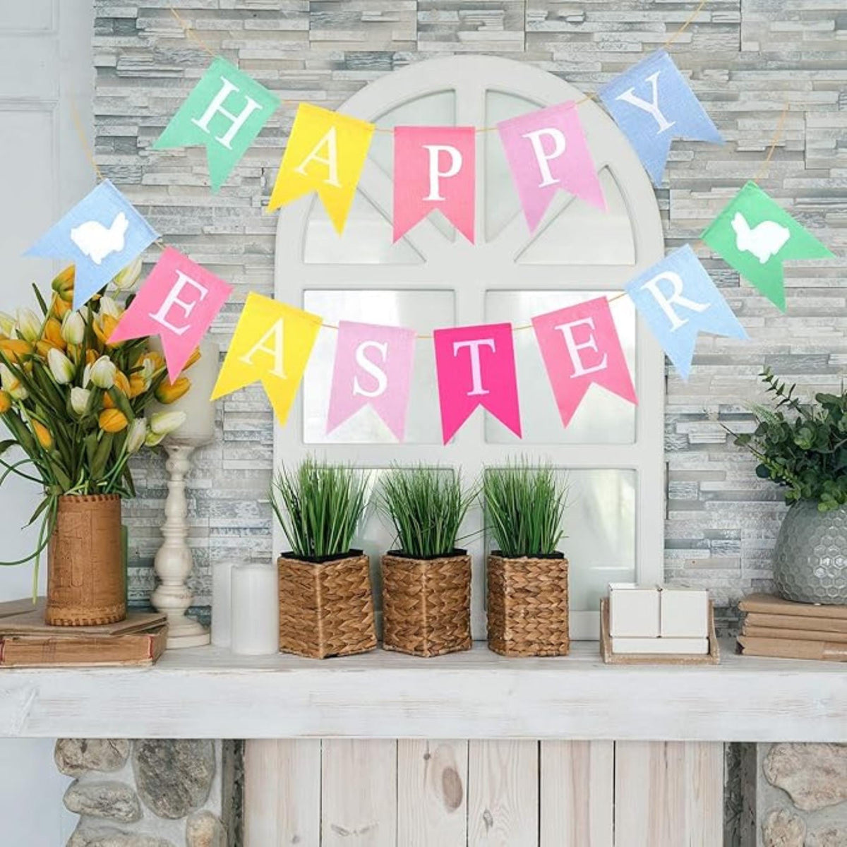 Happy Easter Banner Set of 2 Hessian Bunting Garland 2.5m Party Decor Supplies