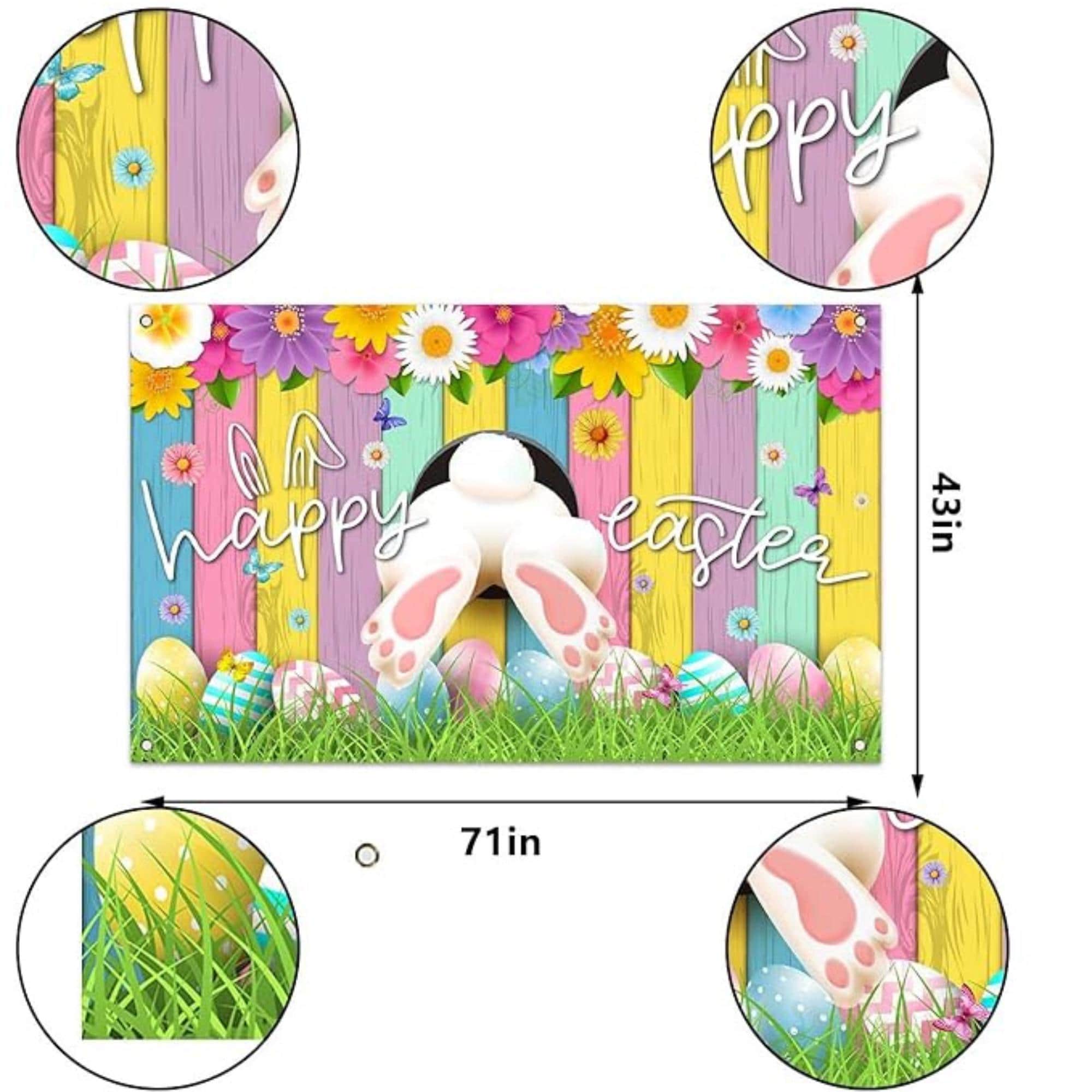Easter Photo Backdrop Bunny Egg Rabbit Grass Wall Party Decor Supplies
