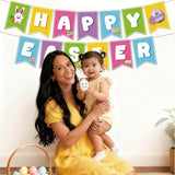 Happy Easter Banner Bunny Egg Hanging Party Decor for Indoor Outdoor Supplies