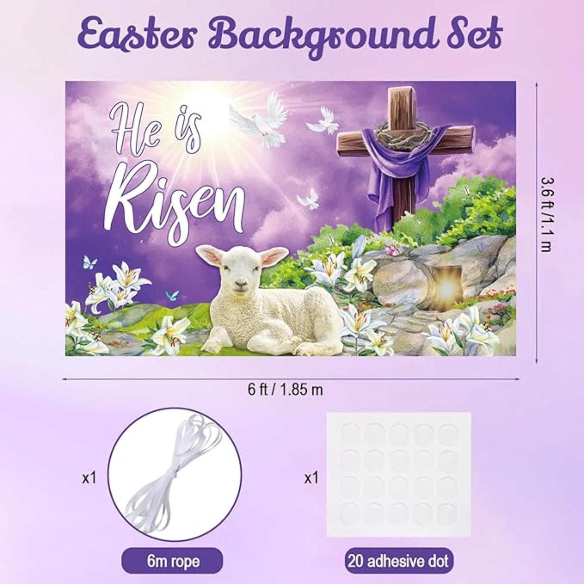 He Is Risen Easter Banner: Cross, Lamb, Sunrise Religious Decor (6 x 3.6 FT)