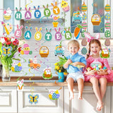 Happy Easter Banner Garland Party Decor Set: Bunnies, Eggs, Swirls