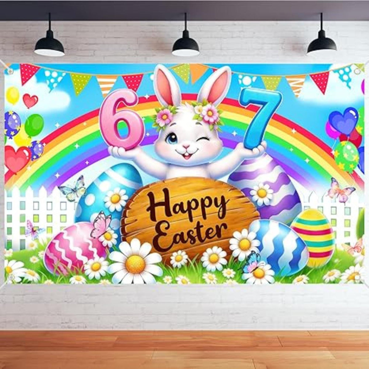 Happy Easter Bunny 6 7 Backdrop Banner Funny Rabbit Egg Party Decor Supplies