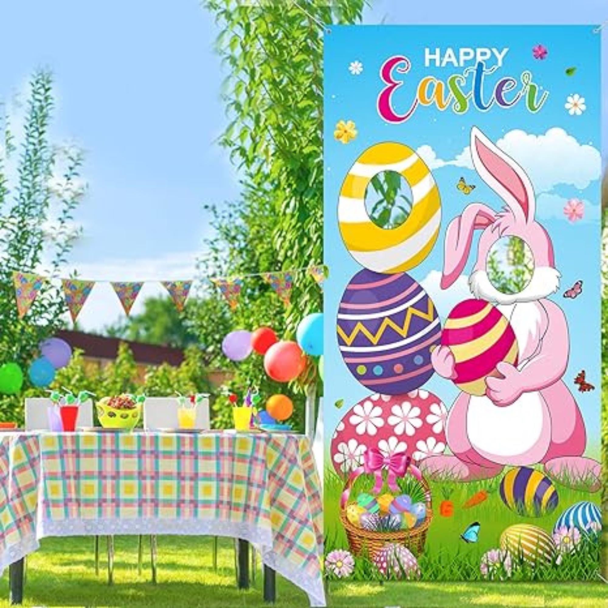 Easter Bunny Photo Booth Backdrop: 6x3 FT Party Decor Banner
