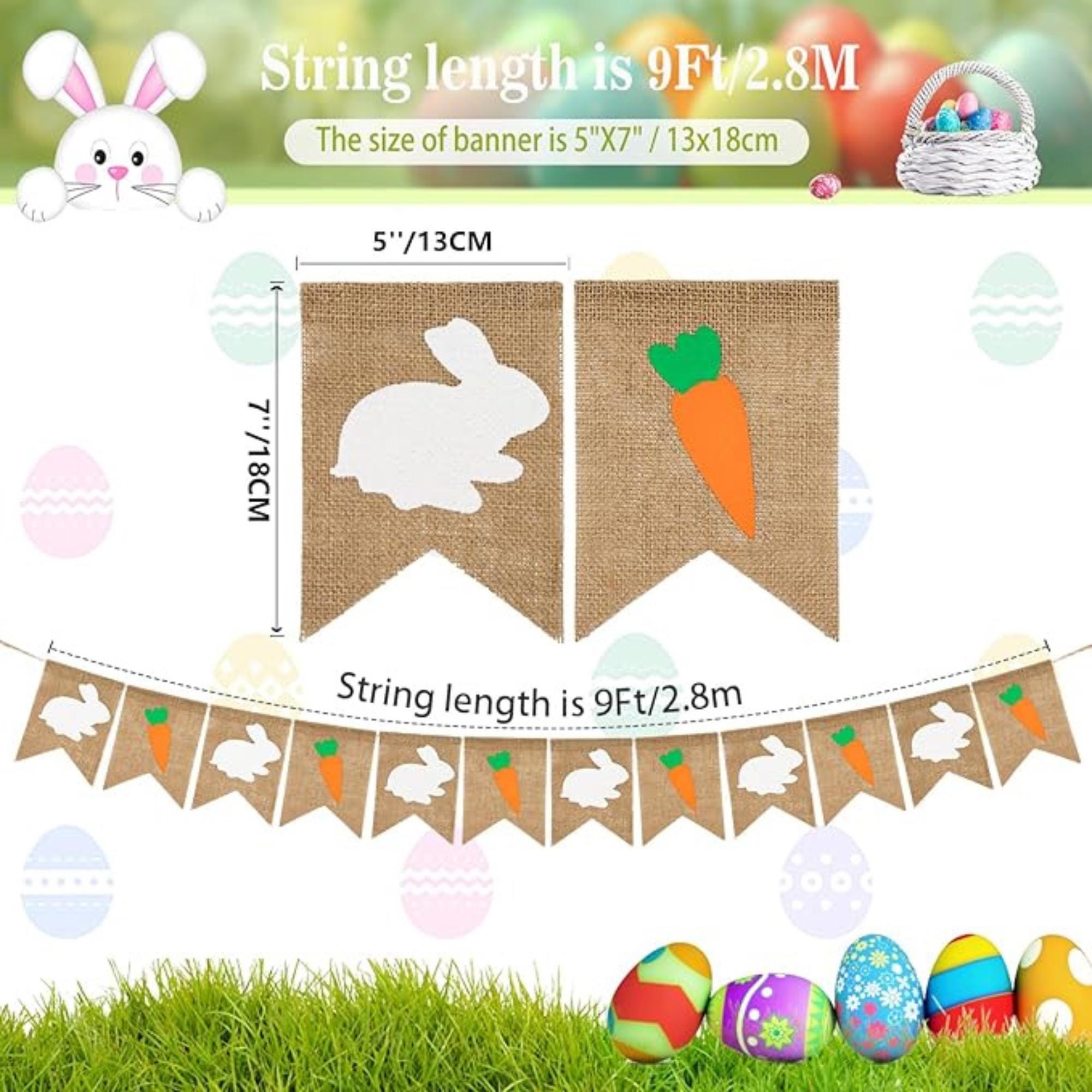 Easter Burlap Banner: Bunny Carrot Garland, Rustic Farmhouse Party Decor