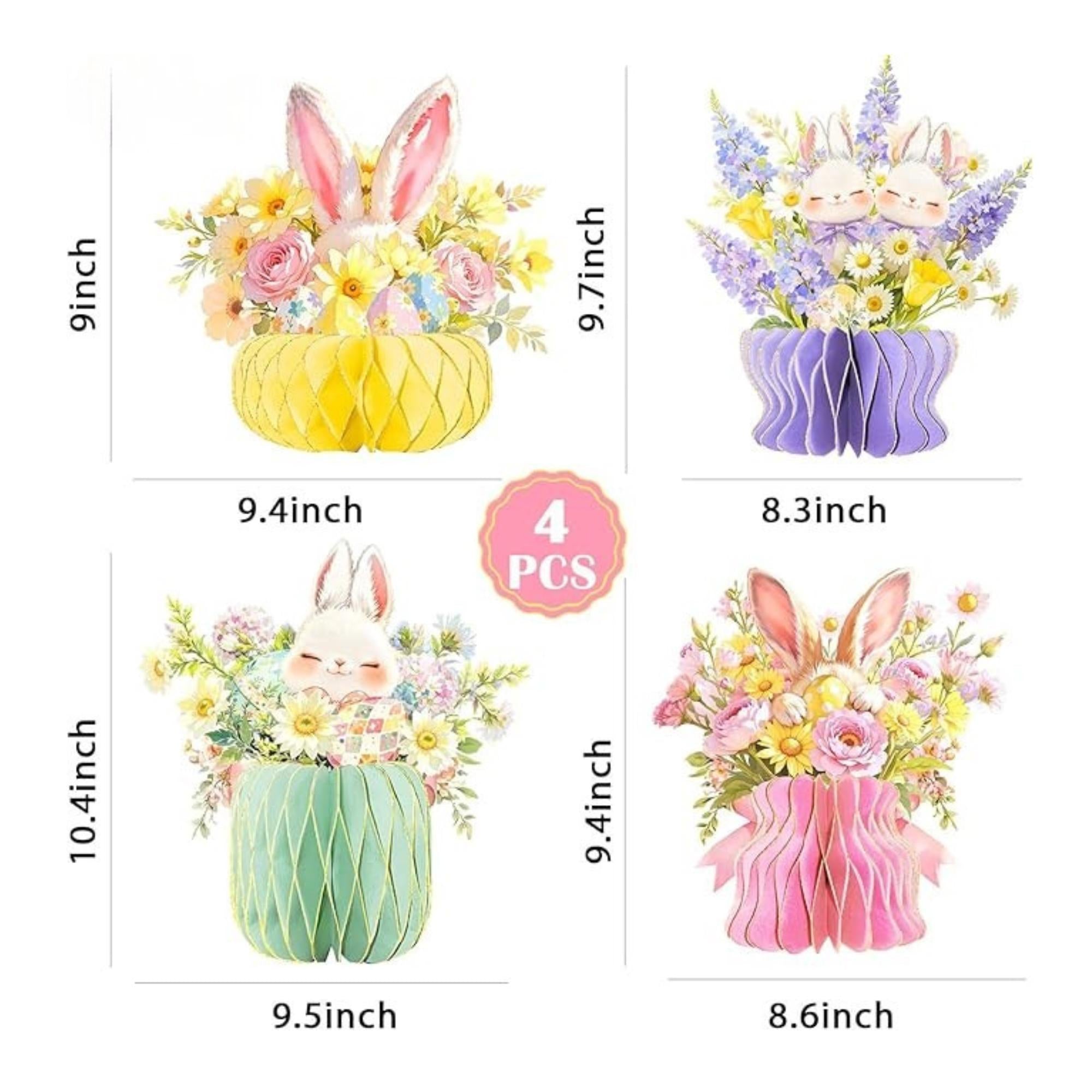 Easter Honeycomb Centerpieces Set of 4 Vase Shape Bunny Floral 3D Table Decor Supplies