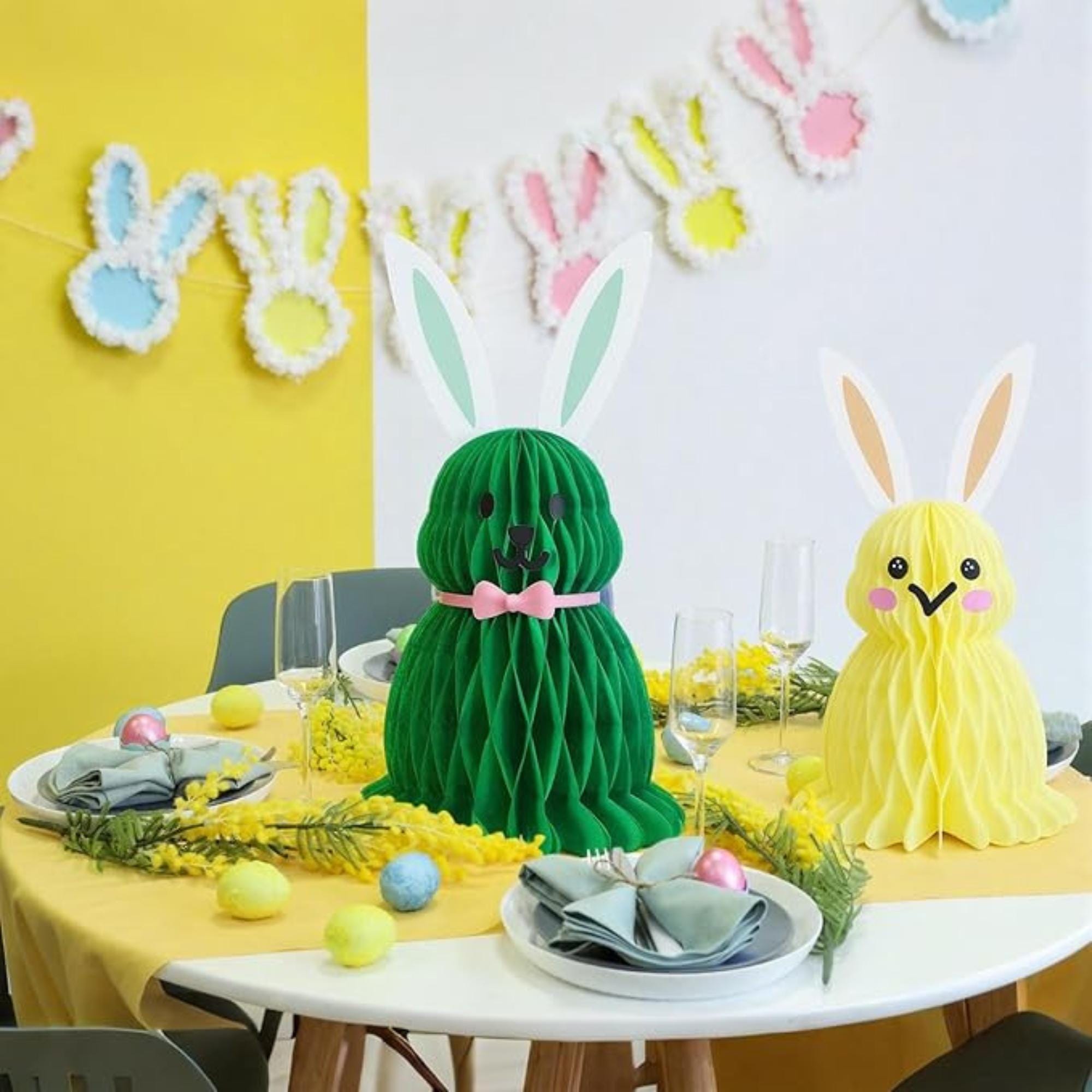 Easter Bunny Honeycomb Centerpieces Set of 6 Large Pastel Rabbit 3D Table Decor Supplies