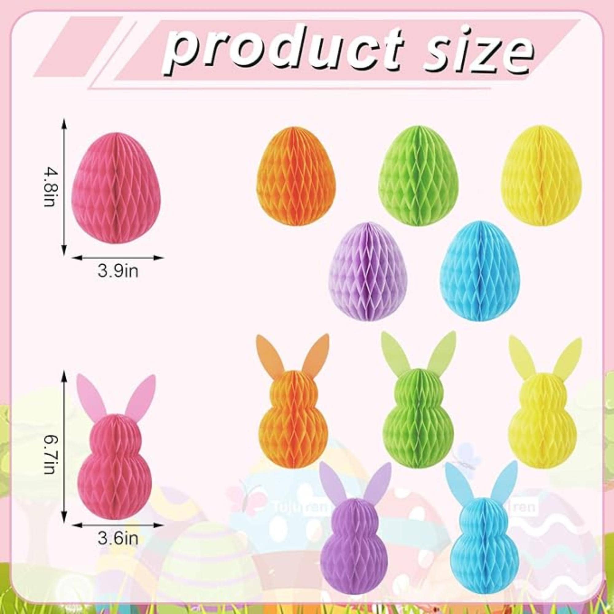 Easter Honeycomb Hanging Decorations Set of 12 Bunny Egg 3D Paper Party Decor Supplies
