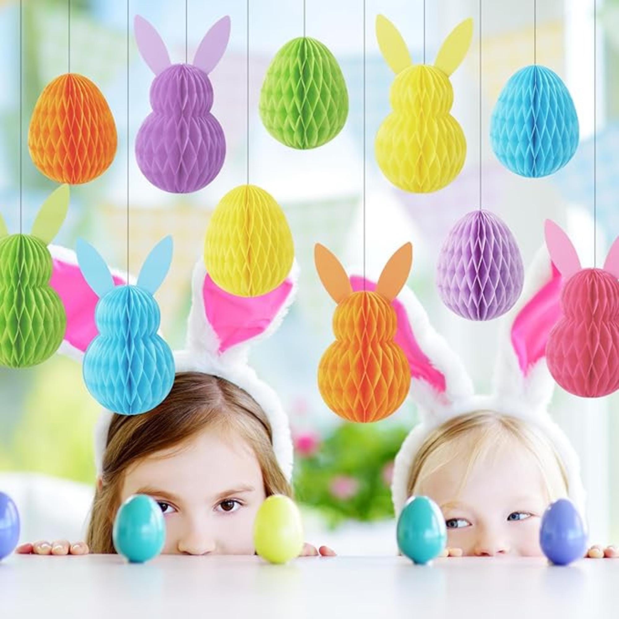 Easter Honeycomb Hanging Decorations Set of 12 Bunny Egg 3D Paper Party Decor Supplies