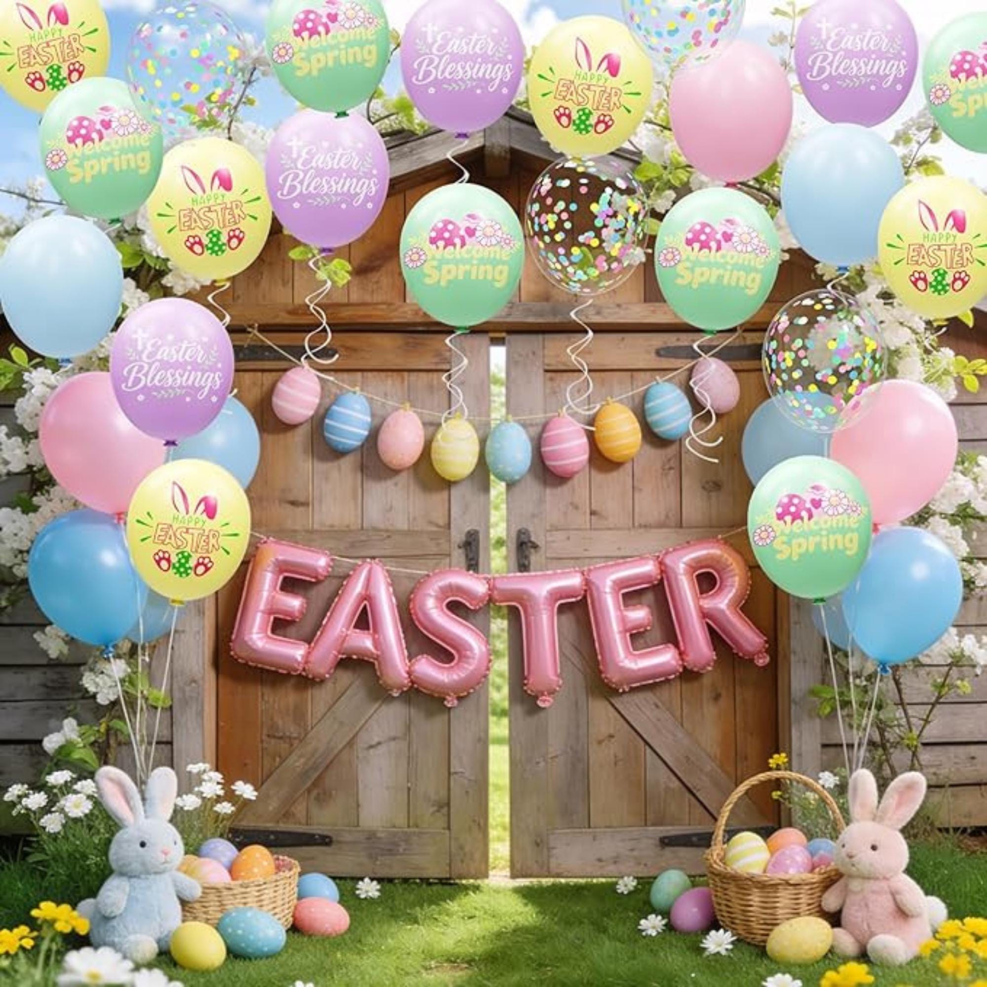 Pastel Easter Balloons Set: Happy Easter, Welcome Spring, Blessings (68 Count)