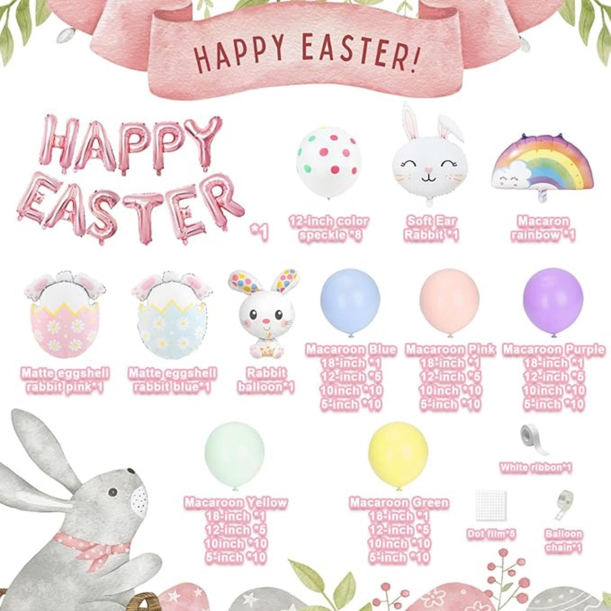 Easter Balloon Arch Kit 151 PCS Pastel Bunny Happy Easter Party Decor Supplies