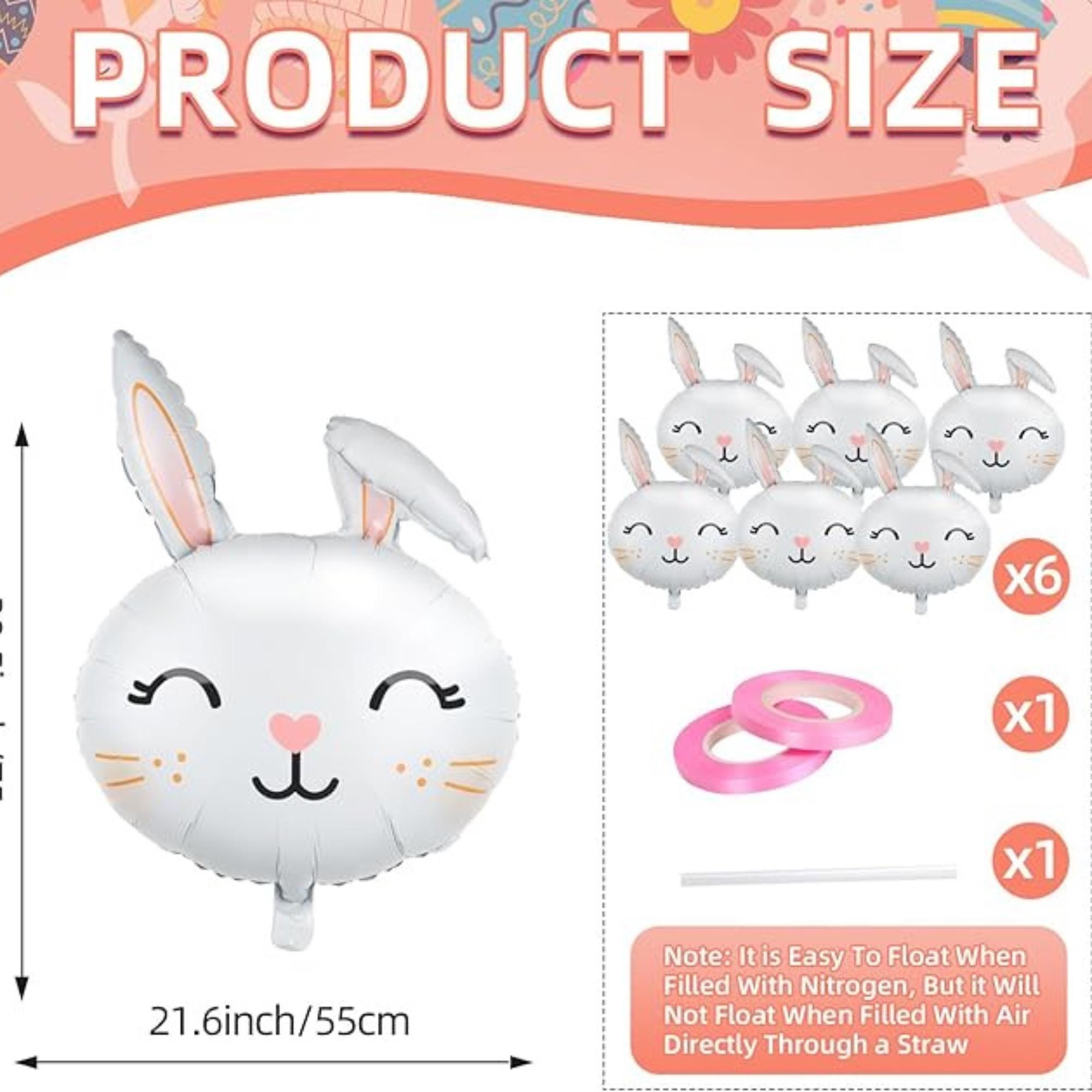 Easter Bunny Head Foil Balloons Set of 6 Rabbit Party Decor Supplies