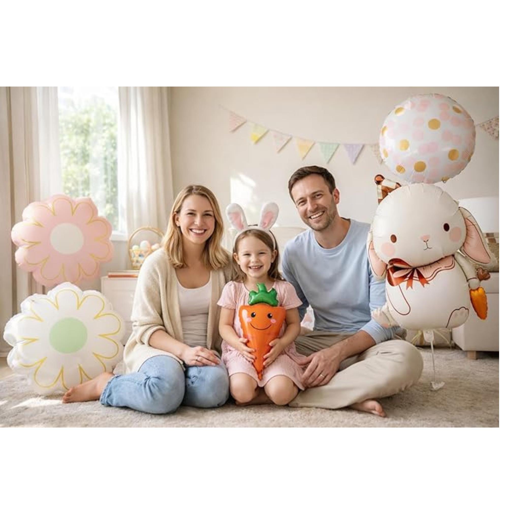 Easter Foil Balloons Set Bunny Carrot Daisy Polka Dot Party Decor Supplies