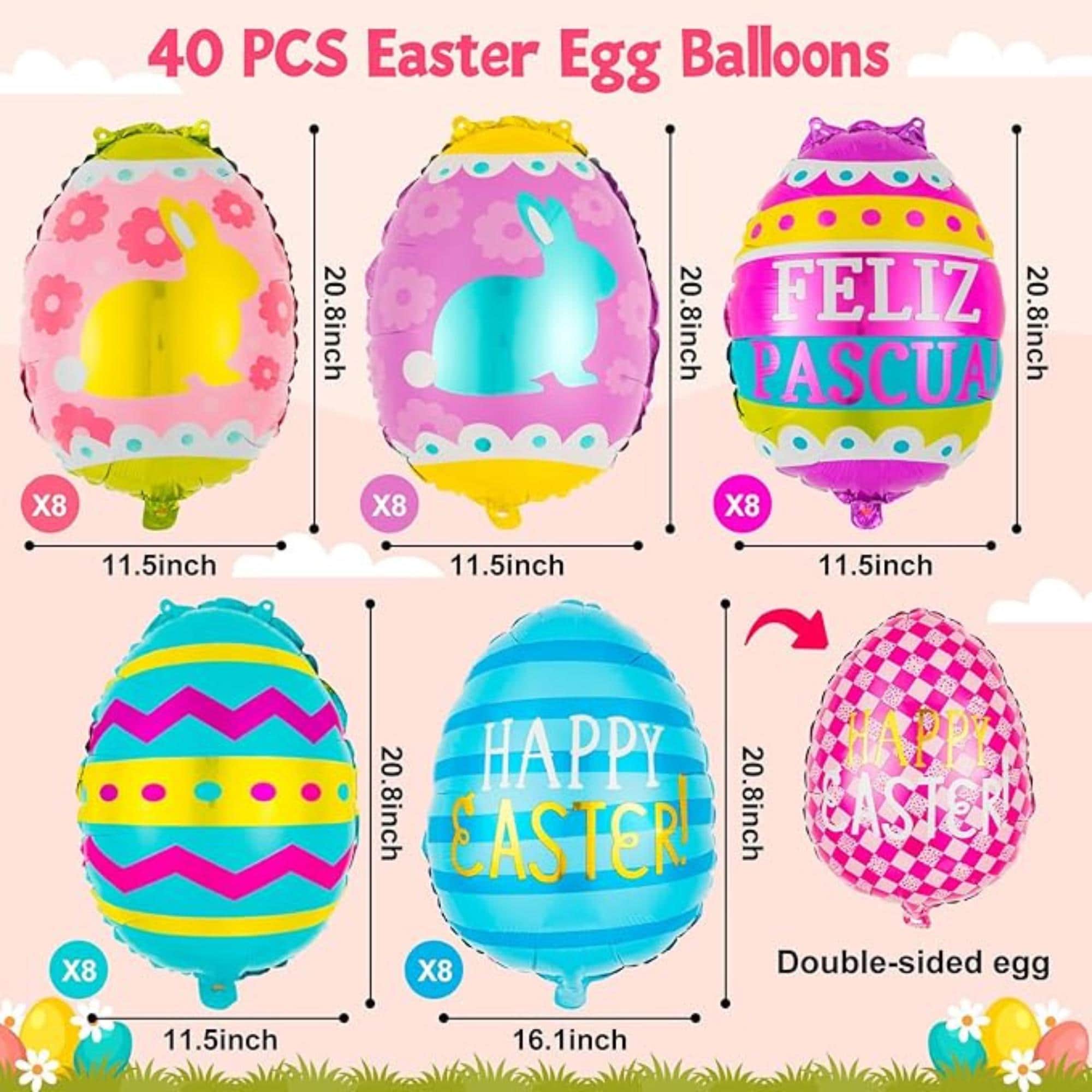 Easter Foil Balloons Set of 40 Happy Easter Egg Mylar Party Decor Supplies