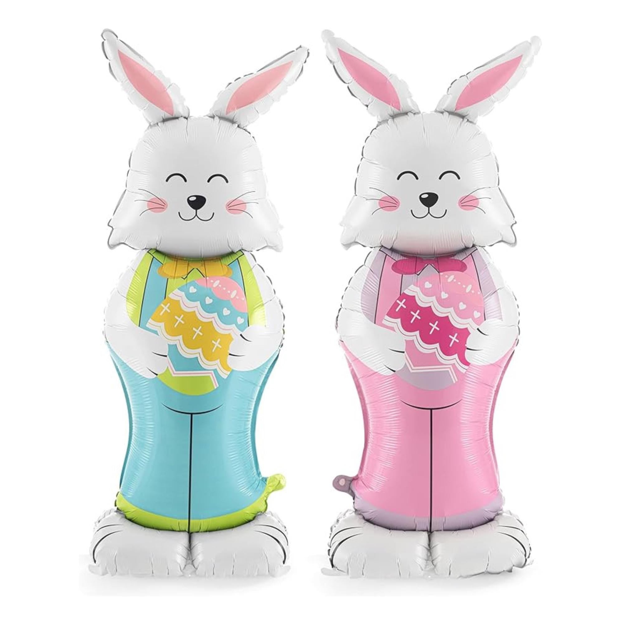 Giant Standing Bunny Foil Balloons: Pink, Blue Easter Party Decor Set