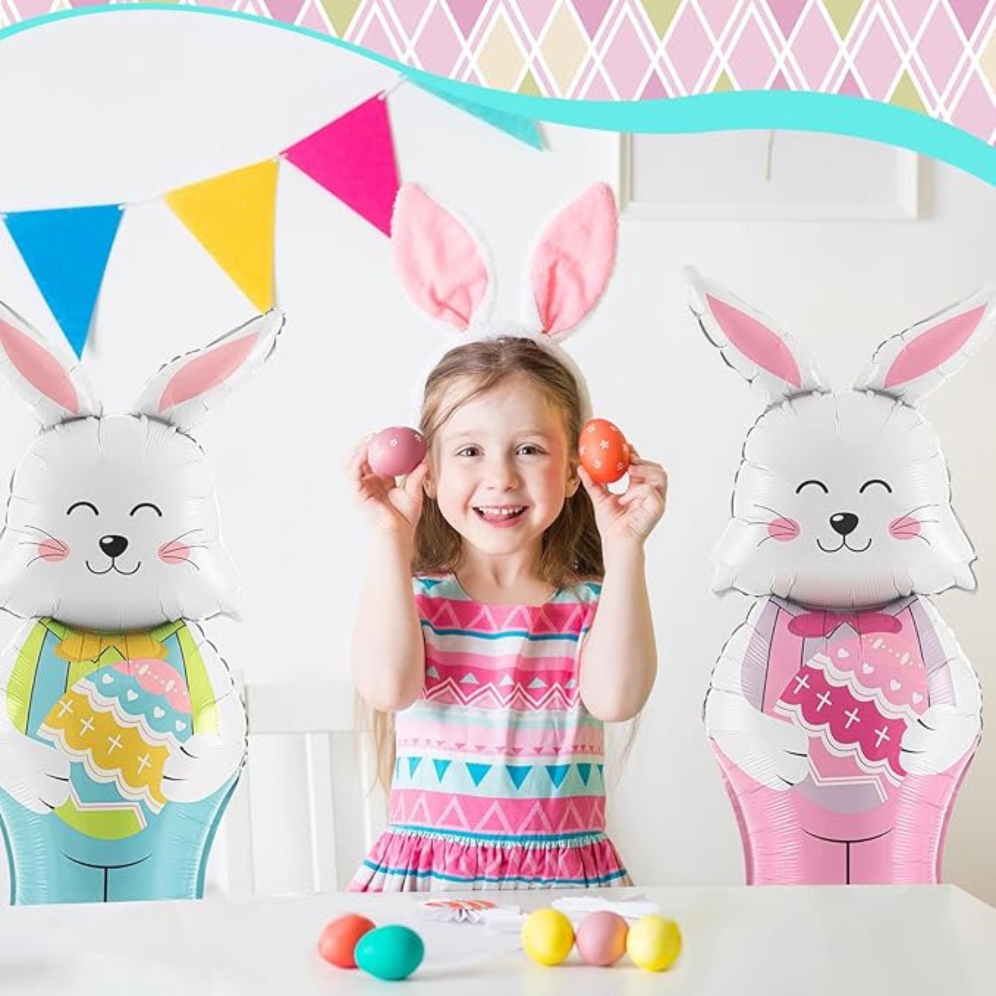 Giant Standing Bunny Foil Balloons: Pink, Blue Easter Party Decor Set