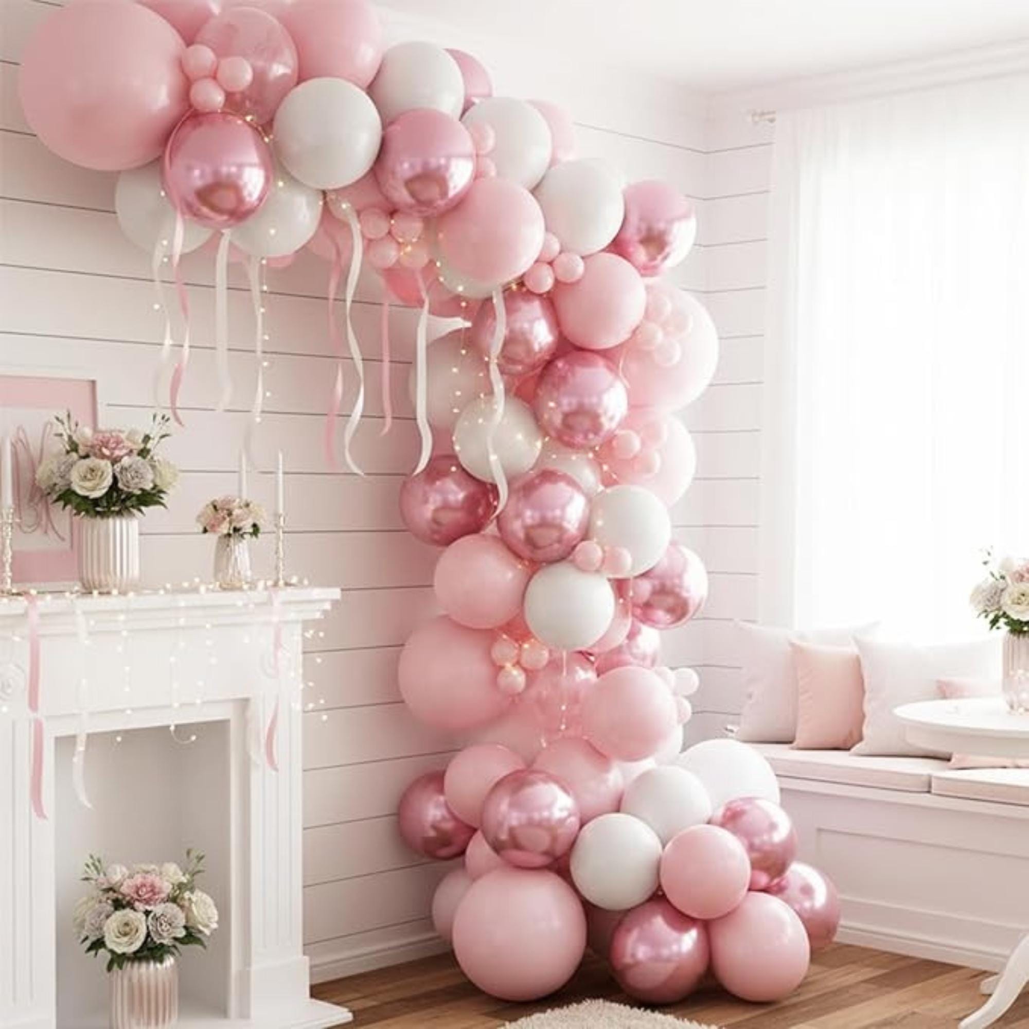 Pink Latex Balloons Set 12 Inch Metallic Baby Pink White Pearl Party Decor Supplies