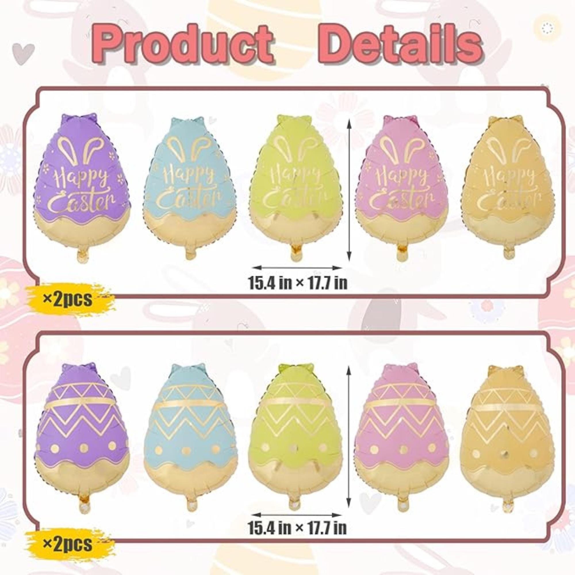 Easter Egg Foil Balloons Set of 10 Colorful Mylar Party Decor Supplies