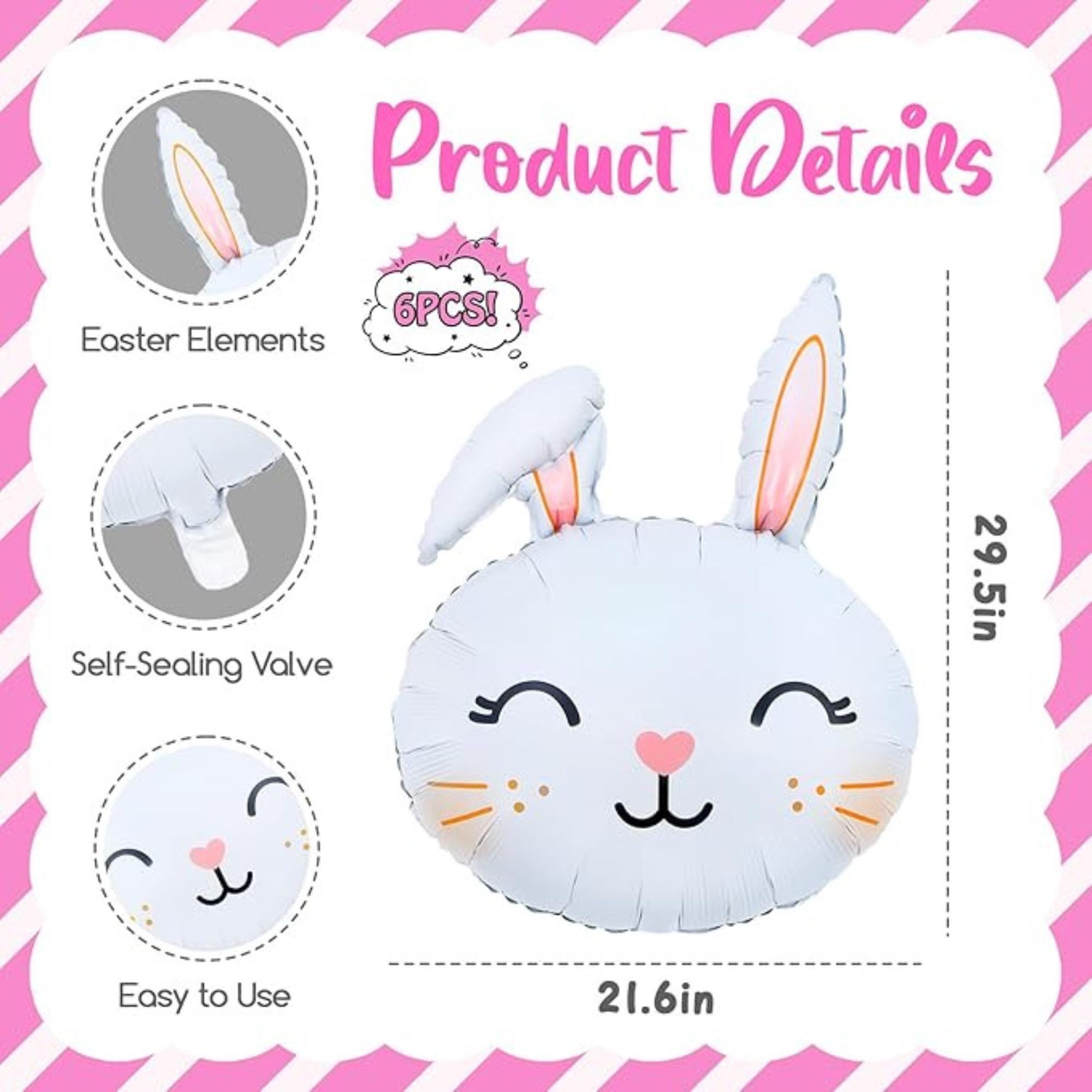 Easter Bunny Head Foil Balloons Set of 6 Rabbit Mylar Party Decor Supplies