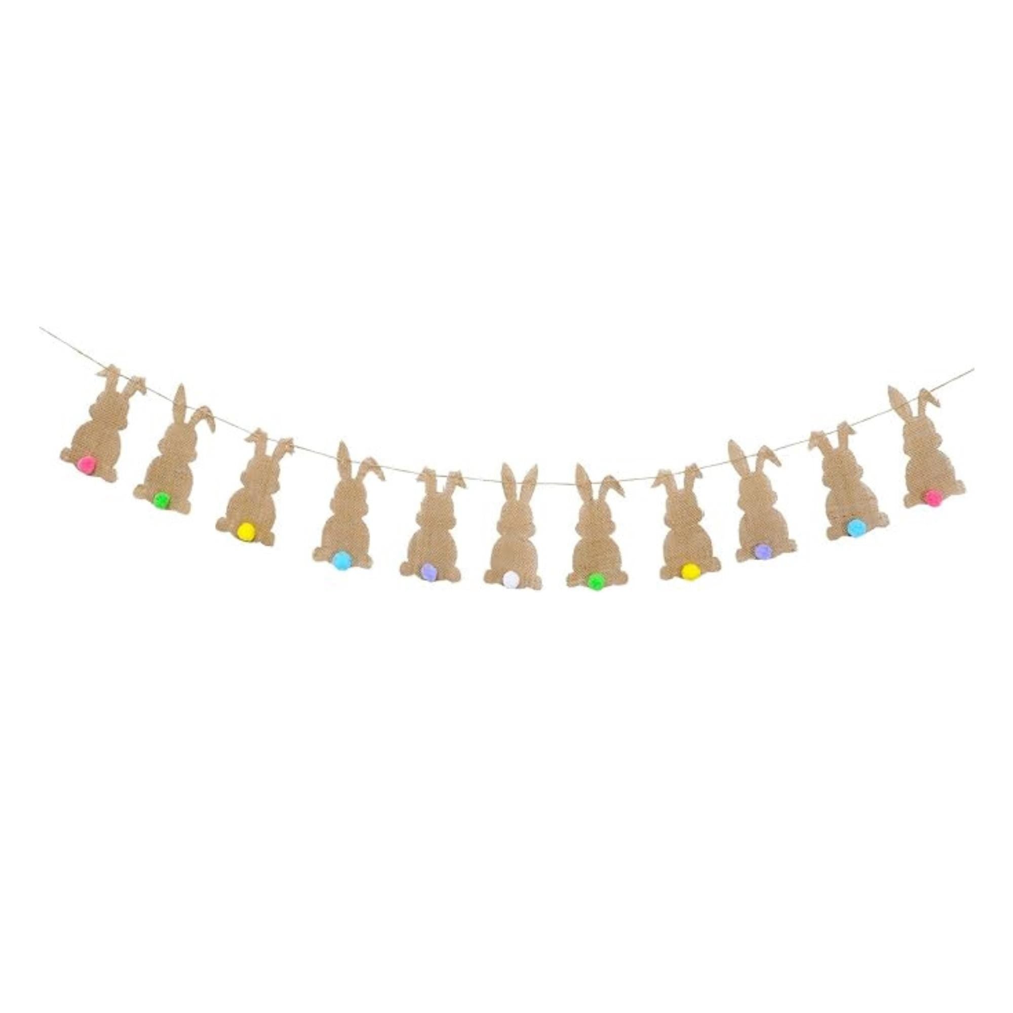 Easter Bunny Burlap Banner with Colorful Tails – Festive Party Garland