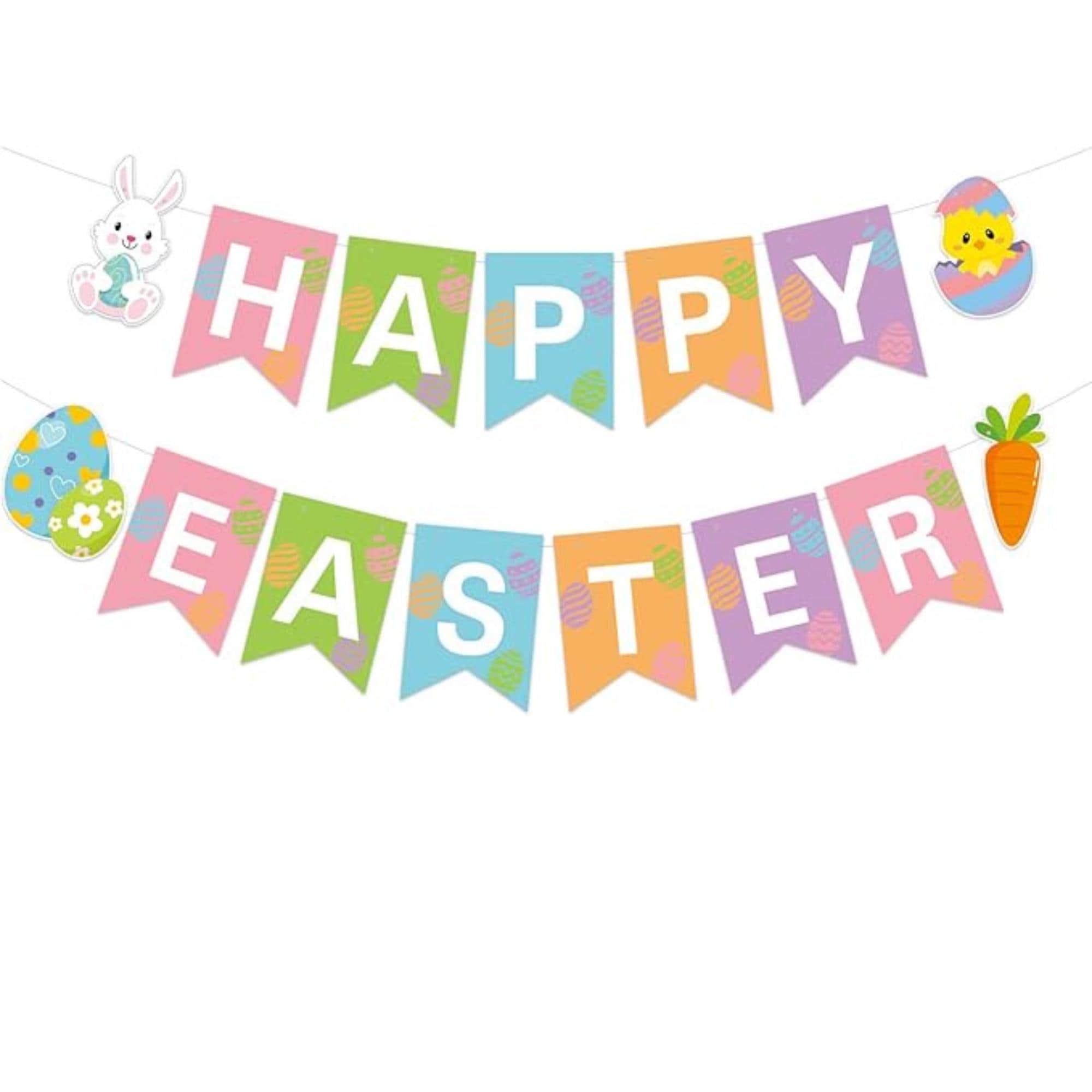 Happy Easter Banner Multicolor Bunny Egg Chick Carrot Flags Party Decor Suppli
