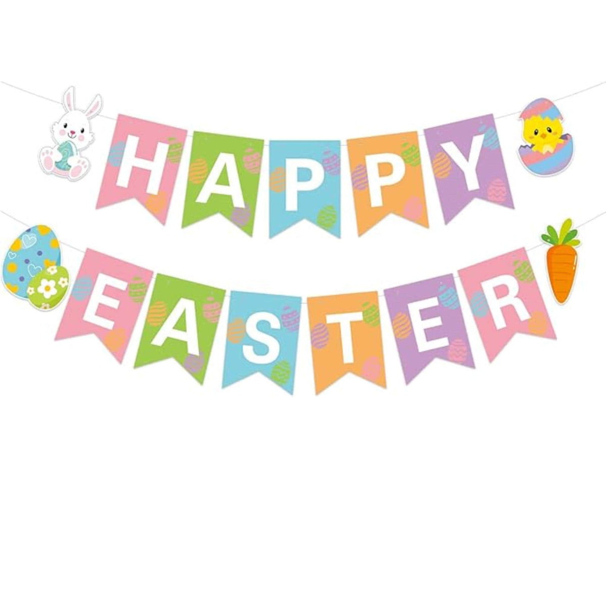Happy Easter Banner Multicolor Bunny Egg Chick Carrot Flags Party Decor Suppli